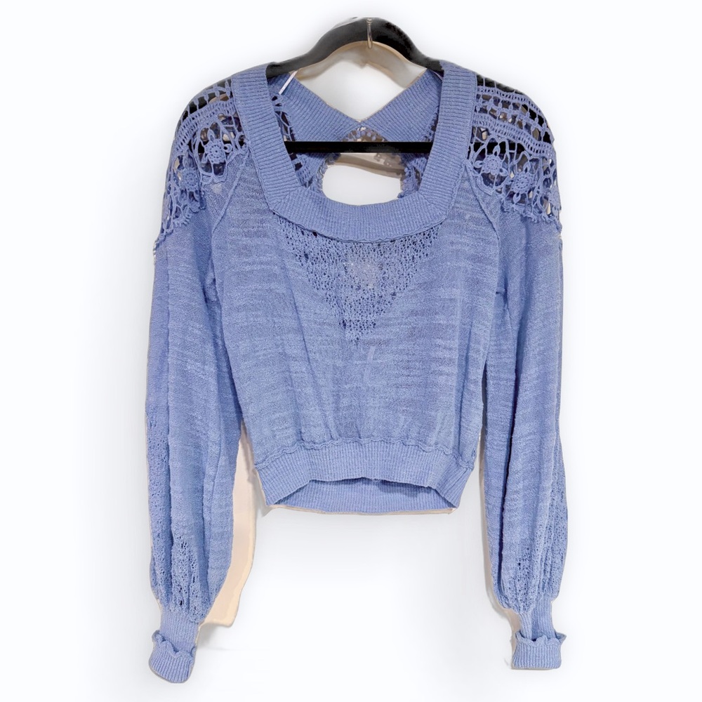 Free People Women's Blue Lace Knit Top Size S/P